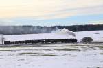 Scheinanfahrt von 99 5901 und 99 6101 mit IG HSB-Sonder-PmG am 14.02.2015 auf der Steigungsstrecke zwischen Stiege und Hasselfelde. (Bild 1)