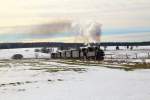 Scheinanfahrt von 99 5901 und 99 6101 mit IG HSB-Sonder-PmG am 14.02.2015 auf der Steigungsstrecke zwischen Stiege und Hasselfelde.