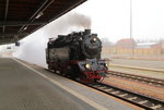 99 6001 am Morgen des 15.02.2015 auf Umsetzfahrt im Bahnhof Quedlinburg. (Bild 2)