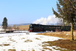 Durchfahrt von 99 6001 mit IG HSB-Sonderzug am 15.02.2015 durch die Stieger Wendeschleife.