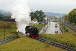 Nach einem Fotozugeinsatz für die IG HSB am 16.10.2015 zwischen Wernigerode Bhf und Wernigerode-Hasserode, kehrt jetzt 99 7240 zur Restaurierung zurück ins Bw Wernigerode, hier gerade