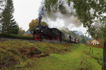 Scheinausfahrt von 99 5901 mit IG HSB-Sonderzug am 17.10.2015 aus dem Haltepunkt Sorge.