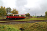 Triebwagen 187 011 als P 8981 (Harzgerode-Nordhausen Nord) am 18.10.2015 auf Rangierfahrt am Bahnhof Stiege.