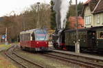 Triebwagen 187 015 als P8902 (Eisfelder Talmühle-Wernigerode) am 07.02.2016 bei der Einfahrt in den Bahnhof Elend.