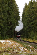 Scheinanfahrt von 99 6001 mit IG HSB-Sonderzug am 07.02.2016 zwischen Elend und Sorge. (Bild 1)