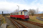 Triebwagen 187 018 als P8981 (Harzgerode-Nordhausen Nord) am 07.02.2016 auf Rangierfahrt am Bahnhof Stiege.