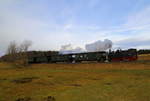 Scheinanfahrt von 99 5901 mit IG HSB-Sonderzug nach Quedlinburg, am 07.02.2016 in Höhe von Kilometer 34,5 kurz hinter Stiege.