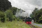 Mit Volldampf in die Hhen des Sauerlandes: Am 14.7.2012 dampfte die Tramdampflok  Plettenberg  des DEV zu Gast auf der Sauerlnder Kleinbahn/Mrkischen Museumseisenbahn, und somit nach 50 Jahren