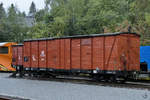 Der gedeckte Güterwagen GGw (97-10-57) war Ende September 2020 in Schlössel abgestellt.