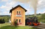 Die Auqarius C am 10.09.2011 im Bahnhof Steinbach am bekannten schsischen Wasserhaus.
