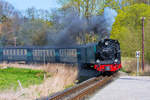 Der Rasenden Roland vor dem Bahnsteig des Haltepunkts Serams. - 06.05.2017
