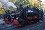 99 4632 und 99 4652 aufgenommen beim Bahnhofsfest in Göhren, dort wurden durch 99 4652 Führerstandsmitfahrten angeboten. - 13.10.2018
