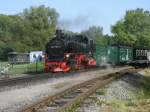 Einfahrt in Putbus hatte,am 14.September 2013,99 1782 mit ihren Zug aus Ghren.