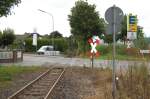 Bahnübergang an der Selfkantbahn bei Birgden.
Foto vom 12.7.2009