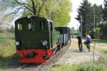 101 “Schwarzach” (ehemalige Mittelbadische Eisenbahn-Gesellschaft/Vereinigte Dampfbahnen Bern, Lokomotivfabrik Krauss-Maffei, Fabrik-Nummer: 17627, Baujahr: 1949) der IHS (Interessengemeinschaft Historischer Schienenverkehr) mit Dampfzug 14B  Gillrath-Schierwaldenrath auf Bahnhof Gelindchen am 20-4-2014.