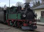 Wassernehmen in Moritzburg,hier eine typische Meyer Lok, die den Ostersonderzug von Radebeul Ost  nach Radeburg beförtdert.05.04.2021  11;26 Uhr