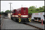 Der Rangiereinsatz am 25.5.2016 im Bahnhof Freital Hainsberg ist beendet. L45H-084 kehrt in das schmalspurige BW zurück.