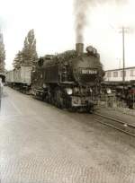 BR 99 mit Gterzug in  Zittau, um 1985 