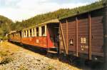 Zug der Traditionsbahn Radebeul-Ost nach einer Sonderfahrt auf der Zittauer Schmalspurbahn im Bhf.