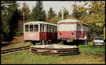 Beiwagen der Oberweissbacher Bergbahn am 9.10.1992 im Bergbahnhof Lichtenhain.