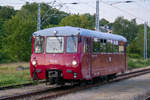 DR-Baureihe VT 2.09 die sogenannte „Ferkeltaxi“ 772 141 auf Gleis 2 in Sassnitz. - 26.07.2019 

