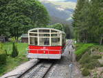 Zum Zeitpunkt meiner Aufnahme,am 27.Mai 2020,fuhr die Bergbahn,noch ohne Fahrgäste,von Lichtenhain ins Tal nach Obstfelderschmiede zurück.