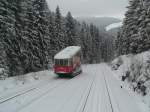 Auf der Gterbhne der Oberweibacher Bergbahn wird in der kalten Jahreszeit der Aufsatzwagen genutzt, der seit 1972 auf dieser Strecke im Einsatz ist.