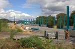 Blick auf die Baustelle Straßen-und Röderbrücke der Strecke Dresden - Berlin bei Großenhain.10.09.2017 11:48 Uhr.