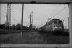  Old Train to Budapest  - Berlin Schnefeld, 15.08.2009. Fotografiert in s/w, nachtrgliche Bewegungsunschrfe und Erodiert. Idee entstand spontan als ich am Bahnsteigende durch die Absperrung schaute.