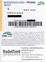 RADOLFZELL am Bodensee (Landkreis Konstanz), 27.09.2022, mit Vorder- und Rückseite eingescannte BodenseeCard West, die während ihrer Gültigkeit im gesamten Bereich des Verkehrsverbundes Hegau-Bodensee (VHB) auch als Fahrkarte zur Nutzung aller öffentlichen Verkehrsmittel berechtigt