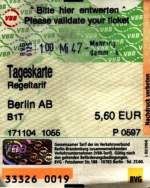 BERLIN, 17.11.2004, eingescannte Tageskarte für den Tarifbereich AB, gelöst am Automaten im U-Bahnhof Mehringdamm