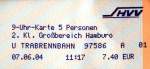 HAMBURG, 07.06.2004, eine 9-Uhr-Tageskarte für den Großbereich Hamburg, gelöst am Automaten im U-Bahnhof Trabrennbahn -- Fahrkarte eingescannt