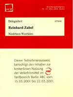 BERLIN, 15.03.2001, eine ganz besondere Fahrkarte, die es nicht so häufig gegeben hat -- Originalbeleg mit Vorder- und Rückseite eingescannt