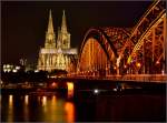 Hohenzollernbrücke in Köln von der Südseite. Oktober 2015.