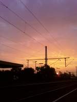 Sonnenaufgang im Juni 2007 am Bahnhof Dillingen(Donau) als ich auf dem 5:40-Zug nach Donauwrth wartete