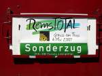 RemsTOTAL 2007 - Zuglaufschild vom Anla am 06.05.2007 am ET 65 006-8.