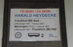 Zuglaufschild des FD 88287 / 88286  HARALD HEYDECKE  von Frankfurt (M) Sd nach Meiningen und zurck, im Bf Meiningen; 04.09.2010