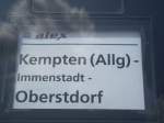 Zuglaufschild des ALEX Sd am 24.07.13 in Kempten Hbf 