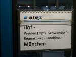 Zuglaufschild des Alex Hof-Mnchen am 22.09.2013.