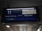 Zugzielanzeiger für ICE 625 nach München Hbf. über Frankfurt und Nürnberg
Aufgenommen im Bahnhof Köln Messe/Deutz
24.08.2014