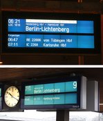 6.12.2016 Stuttgart Hbf (oben) und Göttingen. Beschilderung für den Test- und Probezug von Locomore - mal als Loc mal als DPF 1818.