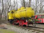 Eine ausgemusterte Henschel-Dampfspeicherlok (Nummer 3 der GEE) steht am 9. Mrz 2012 im Hinterhof des kleinen Heimatmuseums in  Herne-Unser Fritz .