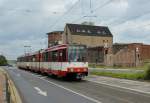 Ein Stadtbahnzug der Linie U 75 hat am 16.08.2014 gleich den Endpunkt Neuss Hbf. erreicht