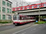 Die U75 nach Neuss Hauptbahnhof am S-Bahnhof Neuss, Am Kaiser.(10.9.2014)  