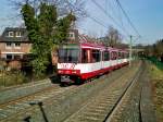 Die U79 nach Düsseldorf Hauptbahnhof an der Haltestelle Duisburg-Huckingen St. Anna Krankenhaus.(28.2.2015)
