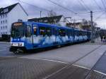 Eine Doppeltraktion aus Bonner Stadtbahnwagen B der ersten Generation verlt die Haltestelle  An der Palmweide  in Dortmund-Hombruch als Zug der Linie U42 nach Grevel am 11.