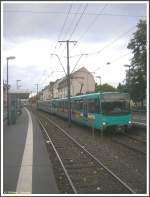 Auch dieser Drei-Wagen-Zug der Linie U2 zum Sdbahnhof, der aus den Triebwagen 516, 525 und 527 der Bauart U4 gebildet war, fuhr am 29.09.2007 als Falschfahrt auf dem Streckengleis in Richtung Bad