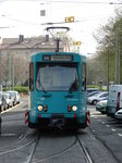 VGF Düwag Ptb Wagen 740 beim Wenden am 14.04.16 in Frankfurt am Main Eckenheim. Es besteht keine Gefahr da der Zug stand
