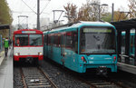 VGF Düwag U2 Wagen 304 und Bombardier U5 Wagen 660 am 05.11.16 in Frankfurt Preungesheim 