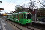 TW 6190, macht Werbung fr  Musterhauspark in Lehrte , am  12.04.2011 in Hannover Halltestelle Clausewitzstrae.